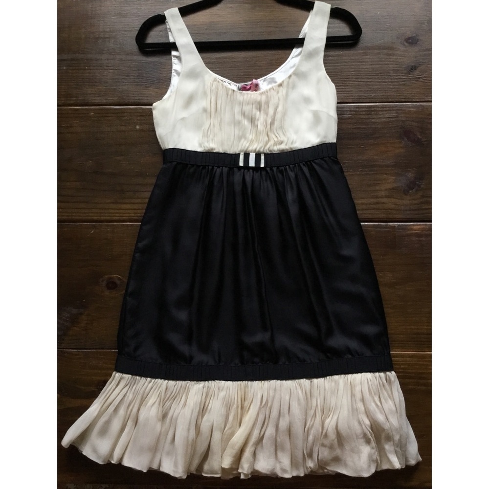Anthropologie Black and Cream Silk Ruffle Dress